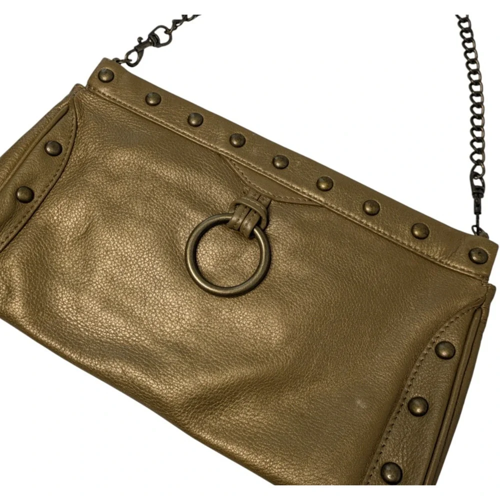 Hobo International Gold Bronze Leather Shoulder Bag Convertible Clutch Studded